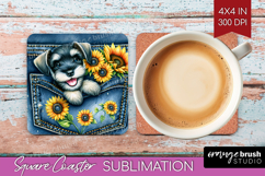 Denim Square Coaster - Dog In Pocket Coaster PNG Sublimation Product Image 1