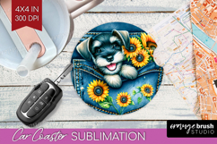Denim Car Coaster - Dog In Pocket Coaster PNG Sublimation Product Image 1