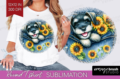 Denim Round Tshirt Background - Dog In Pocket PNG Product Image 1