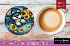 Denim Round Coaster - Dog In Pocket Coaster PNG Sublimation Product Image 1