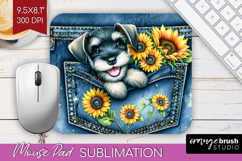 Denim Mouse Pad Sublimation - Dog In Pocket Mousepad PNG Product Image 1