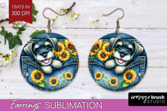 Denim Round Earrings - Dog In Pocket PNG Sublimation Product Image 1