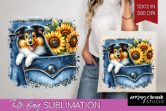 Denim Tote Bag - Dog In Pocket Tote Bag PNG Sublimation Product Image 1