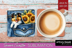 Denim Square Coaster - Dog In Pocket Coaster PNG Sublimation Product Image 1