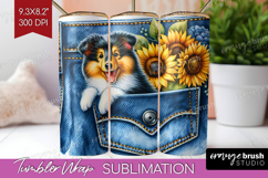 Denim Tumbler Wrap - Dog In Pocket Tumbler PNG Sublimation Product Image 1