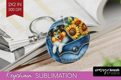 Denim Keychain PNG - Dog In Pocket Keychain Sublimation Product Image 1