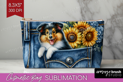Denim Cosmetic Bag - Dog In Pocket Makeup Bag PNG Product Image 1