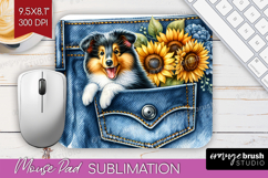 Denim Mouse Pad Sublimation - Dog In Pocket Mousepad PNG Product Image 1