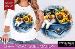 Denim Round Tshirt Background - Dog In Pocket PNG Product Image 1