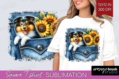 Denim Square Tshirt Background - Dog In Pocket PNG Product Image 1