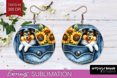 Denim Round Earrings - Dog In Pocket PNG Sublimation Product Image 1