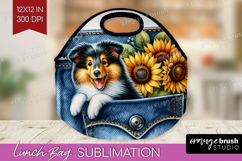 Denim Lunch Bag - Dog In Pocket Lunch Bug PNG Sublimation Product Image 1