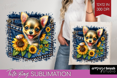 Denim Tote Bag - Dog In Pocket Tote Bag PNG Sublimation Product Image 1