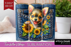 Denim Tumbler Wrap - Dog In Pocket Tumbler PNG Sublimation Product Image 1