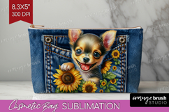 Denim Cosmetic Bag - Dog In Pocket Makeup Bag PNG Product Image 1