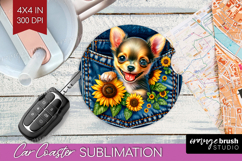 Denim Car Coaster - Dog In Pocket Coaster PNG Sublimation Product Image 1