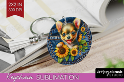 Denim Keychain PNG - Dog In Pocket Keychain Sublimation Product Image 1