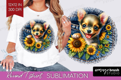 Denim Round Tshirt Background - Dog In Pocket PNG Product Image 1