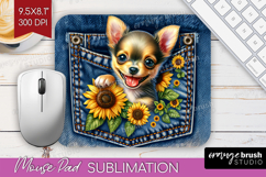 Denim Mouse Pad Sublimation - Dog In Pocket Mousepad PNG Product Image 1