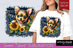 Denim Square Tshirt Background - Dog In Pocket PNG Product Image 1