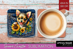 Denim Square Coaster - Dog In Pocket Coaster PNG Sublimation Product Image 1