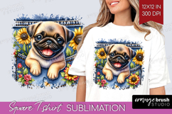 Denim Square Tshirt Background - Dog In Pocket PNG Product Image 1