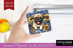 Denim Magnet Sublimation - Dog In Pocket Square Magnet PNG Product Image 1