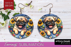 Denim Round Earrings - Dog In Pocket PNG Sublimation Product Image 1