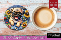 Denim Round Coaster - Dog In Pocket Coaster PNG Sublimation Product Image 1