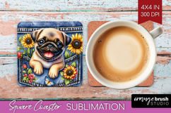 Denim Square Coaster - Dog In Pocket Coaster PNG Sublimation Product Image 1