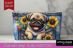 Denim Cosmetic Bag - Dog In Pocket Makeup Bag PNG Product Image 1