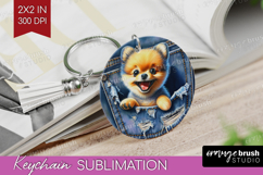 Denim Keychain PNG - Dog In Pocket Keychain Sublimation Product Image 1