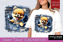 Denim Square Tshirt Background - Dog In Pocket PNG Product Image 1