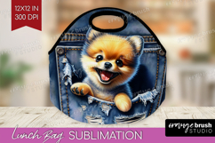 Denim Lunch Bag - Dog In Pocket Lunch Bug PNG Sublimation Product Image 1
