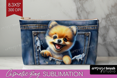 Denim Cosmetic Bag - Dog In Pocket Makeup Bag PNG Product Image 1