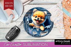 Denim Car Coaster - Dog In Pocket Coaster PNG Sublimation Product Image 1