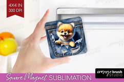 Denim Magnet Sublimation - Dog In Pocket Square Magnet PNG Product Image 1