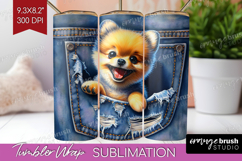 Denim Tumbler Wrap - Dog In Pocket Tumbler PNG Sublimation Product Image 1