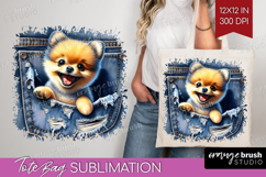 Denim Tote Bag - Dog In Pocket Tote Bag PNG Sublimation Product Image 1