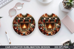Cute Raccoon Car Coaster Sublimation| Christmas Coaster PNG Product Image 1