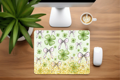 Watercolor Shamrocks and Bows Mouse Pad PNG Sublimation Desi Product Image 1
