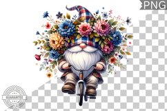 Floral Crown Gnome Rides A Bike Sublimation Clipart Design Product Image 1