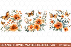 Orange Flower Watercolor Clipart, Orange Flower Clipart Product Image 1