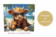 Summer Cow Tumbler Wrap Design, Summer Animals Tumbler PNG Product Image 3
