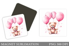 Valentines Bear Magnet. Cute Bear Magnet Sublimation Product Image 1