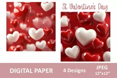 3d Hearts digital paper, St Valentine's Day holiday decor Product Image 3