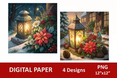 Christmas holiday digital paper, flowers and glowing lantern Product Image 3