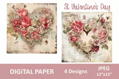 St Valentine's Day Digital Paper, floral heart love decor Product Image 3
