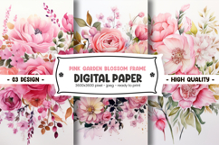 Pink Garden Blossom Frame Digital Paper Product Image 1