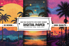 Dark palm silhouettes over sunset gradient digital paper Product Image 1